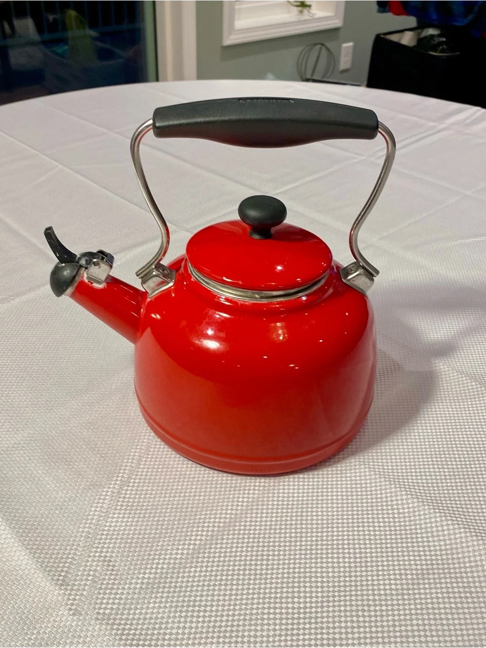 Red Chantal Whistling Tea Kettle with Black Handle - Home Kitchen